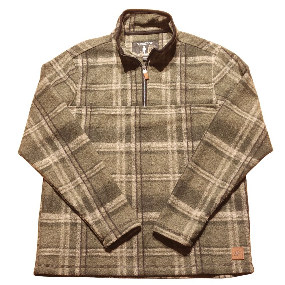 John Wayne Fleece 1/4 Zip Pullover Sweatshirt Jacket Mens Sz Medium Green Plaid